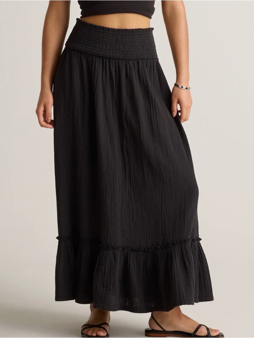 Quince Organic Cotton Gauze Smocked Maxi Skirt in Black Size X-Large